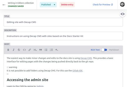 Decap CMS edit page